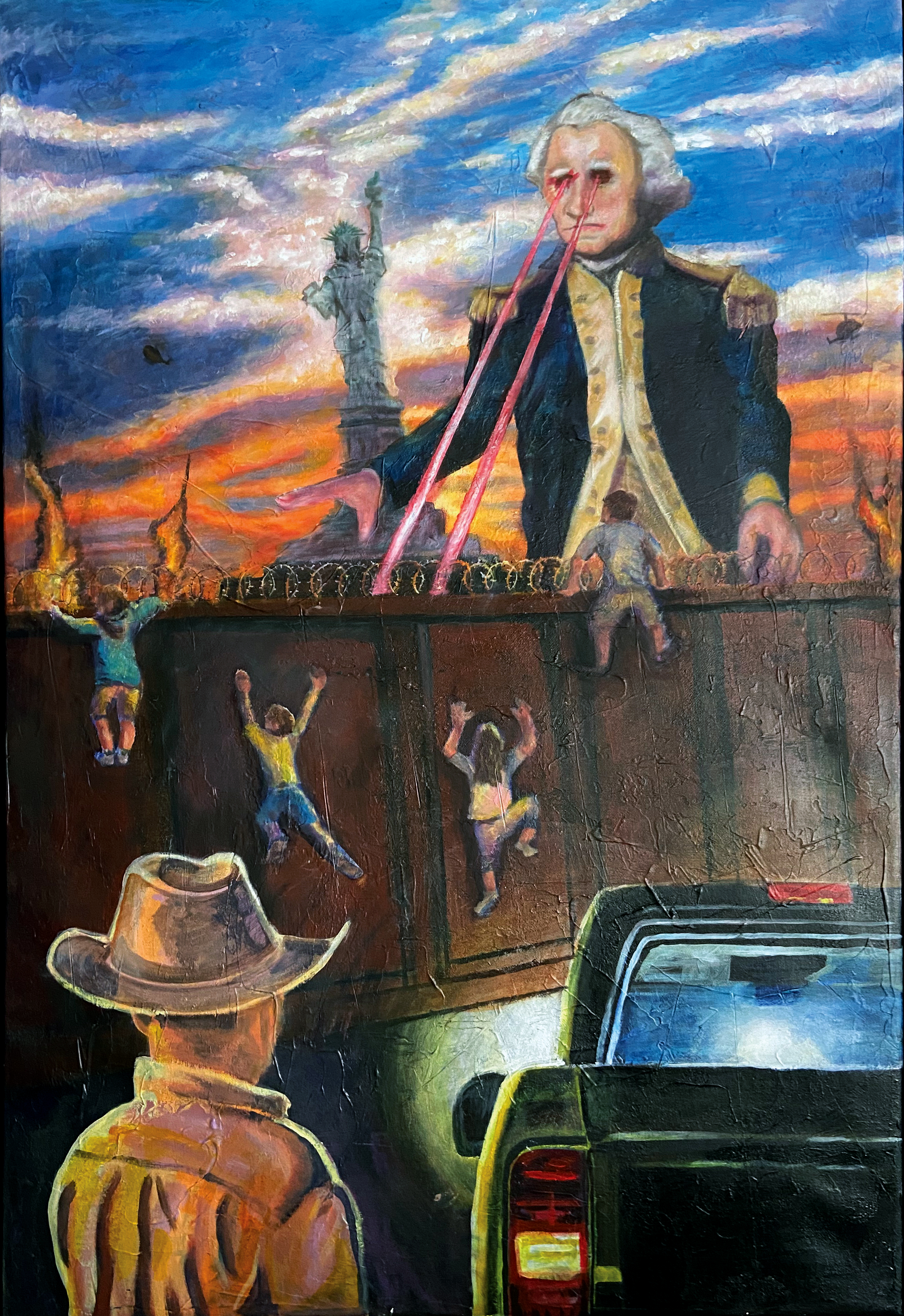 <i>Aliens</i>, oil on canvas 24x36, 2024.
